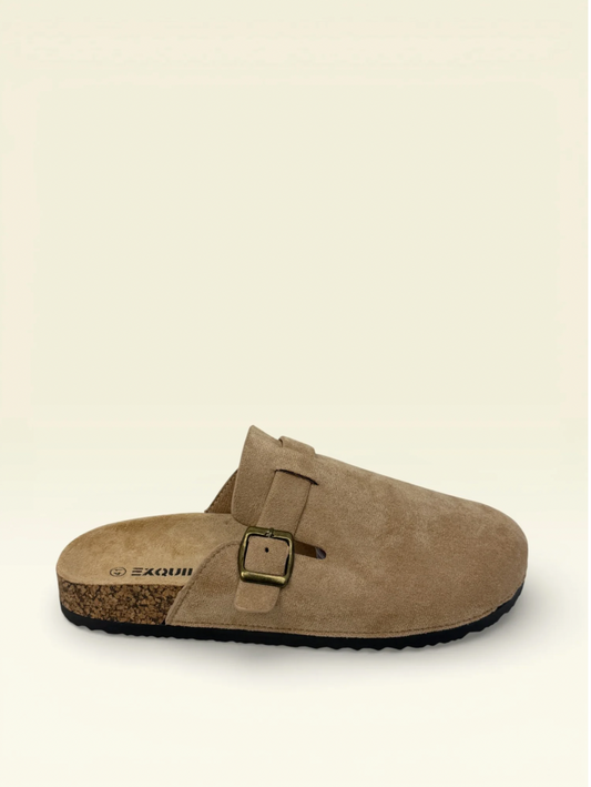 Mule Suède Beige - Boucle Dorée