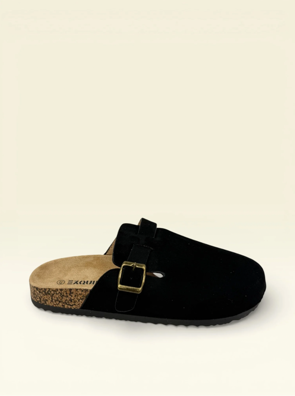 Mule Suède Noire - Boucle Dorée