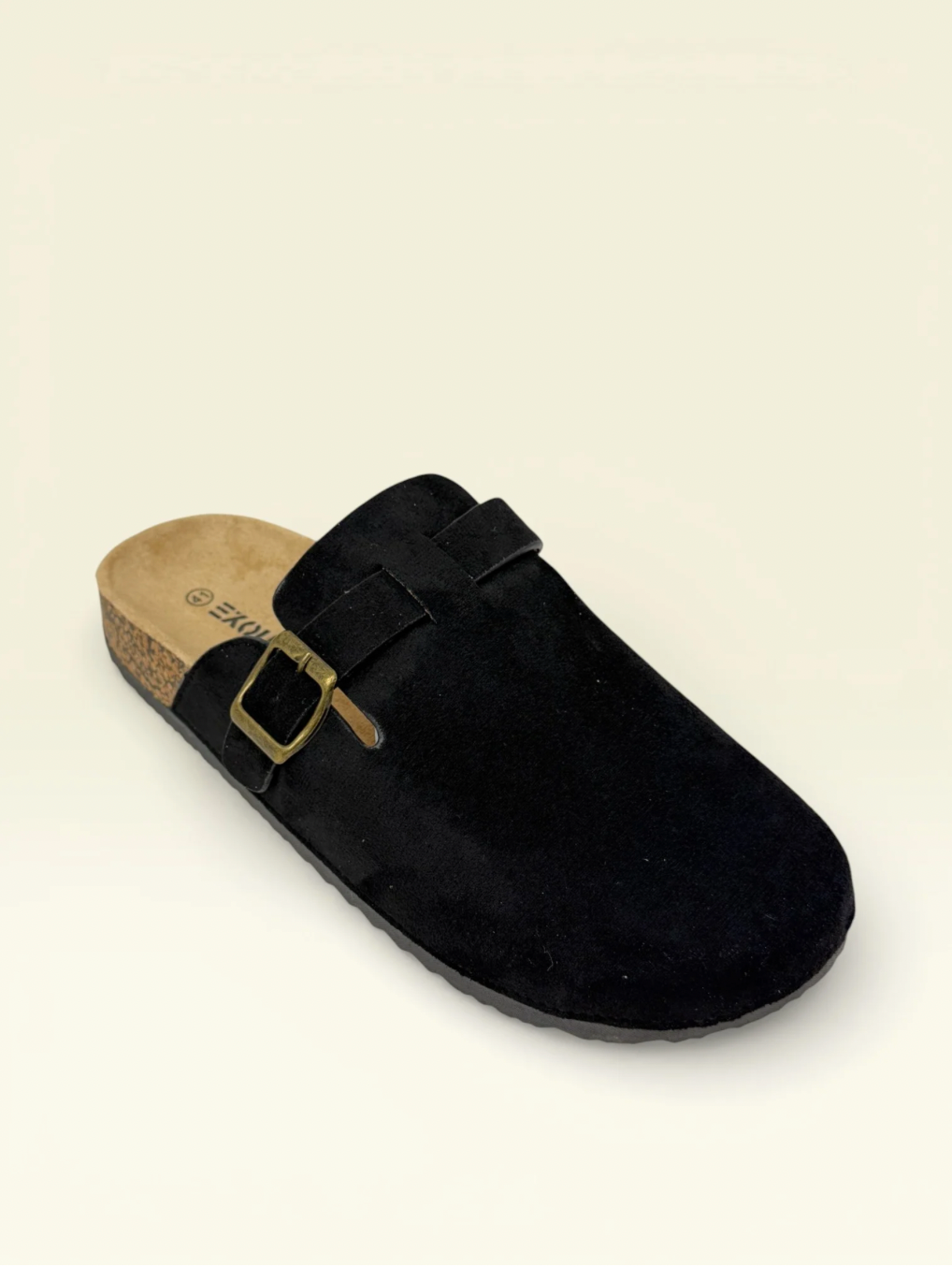 Mule Suède Noire - Boucle Dorée